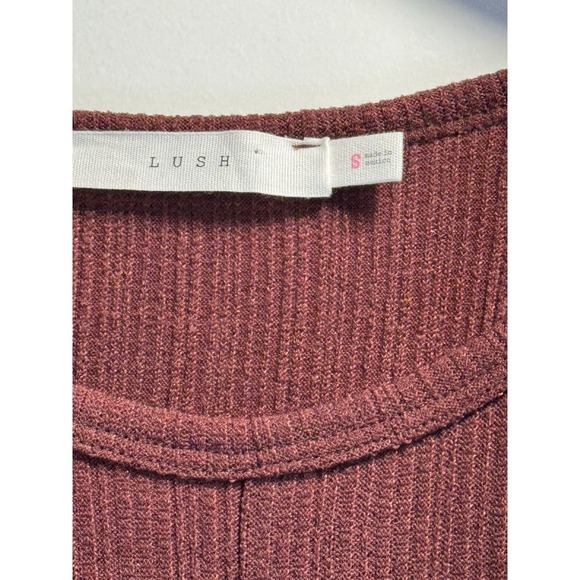 Lush Womens Dress Tie Waist Ribbed Sleeveless Burgundy Knit‎ Bodycon Small - Picture 5 of 9